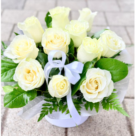 Aranjament in cutie cu 11 trandafiri albi AR24